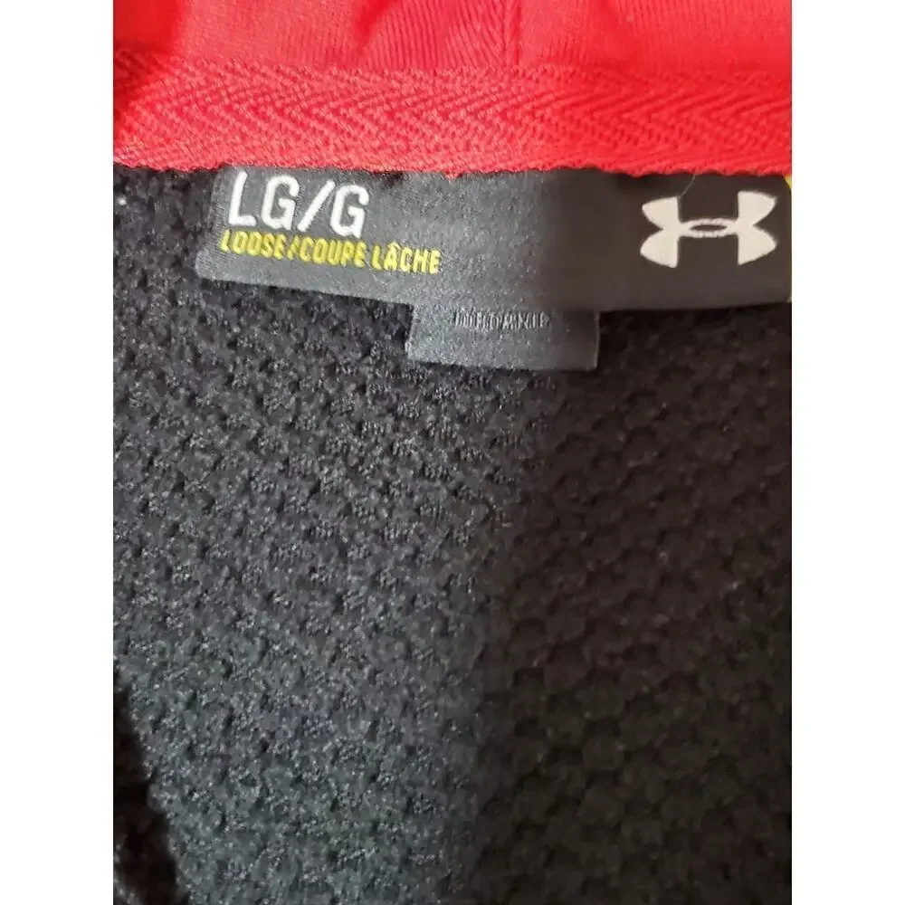 Under Armour Men’s Full-Zip Hoodie Jacket Size Large Black Red Trim Loose Fit